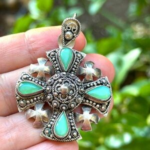 Vintage Silver Jerusalem Cross Pendant